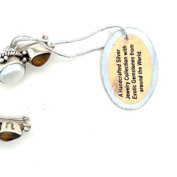 925 Silver Pearl/Tiger Eye Earrings - Picture 6 of 8